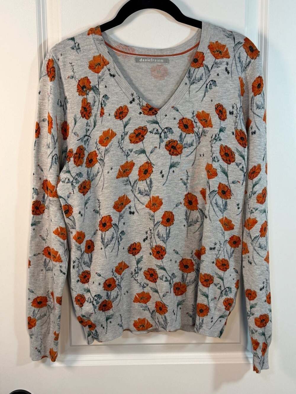 Daniel Rainn Floral Print Ivory Lightweight Long Sleeve Sweater Crochet M